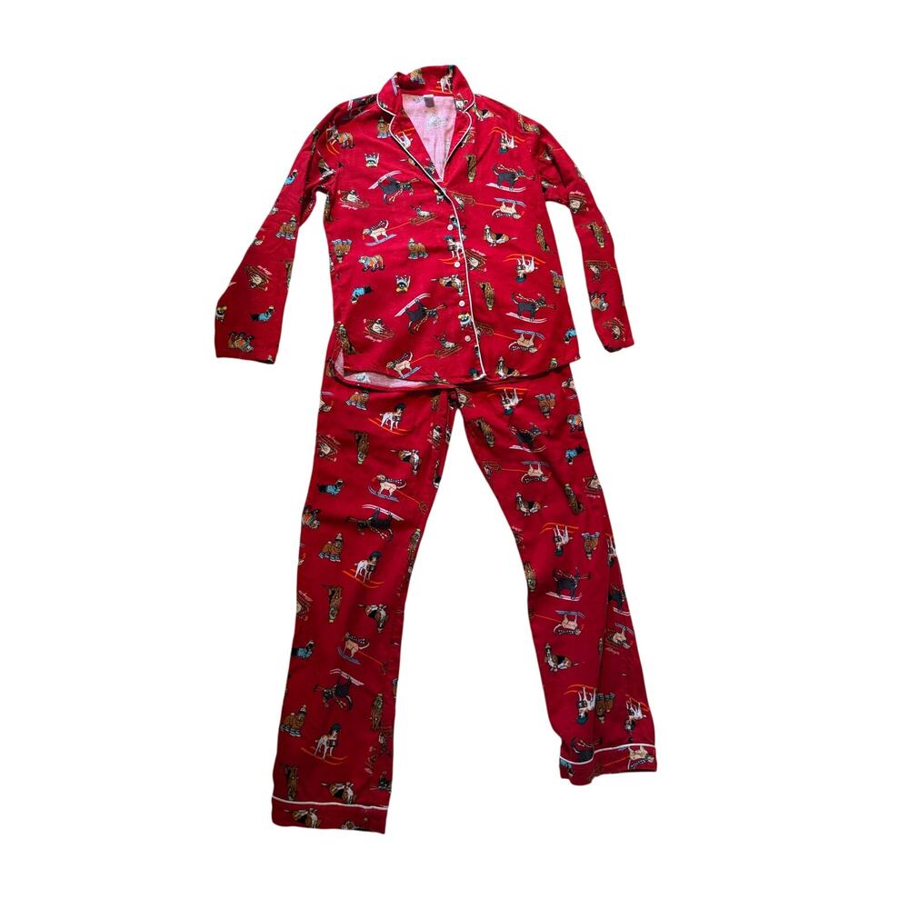 Old Navy Christmas Dog Ski Pajama Set S Red 100% Cotton Flannel Holiday